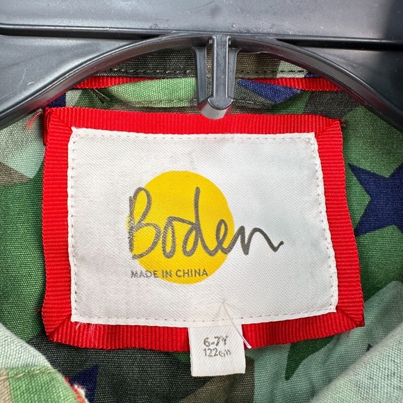 Boden Jacket Kids 6-7Y Green Blue Camo Stars Cotton Army Button Elastic Waist - Picture 4 of 9